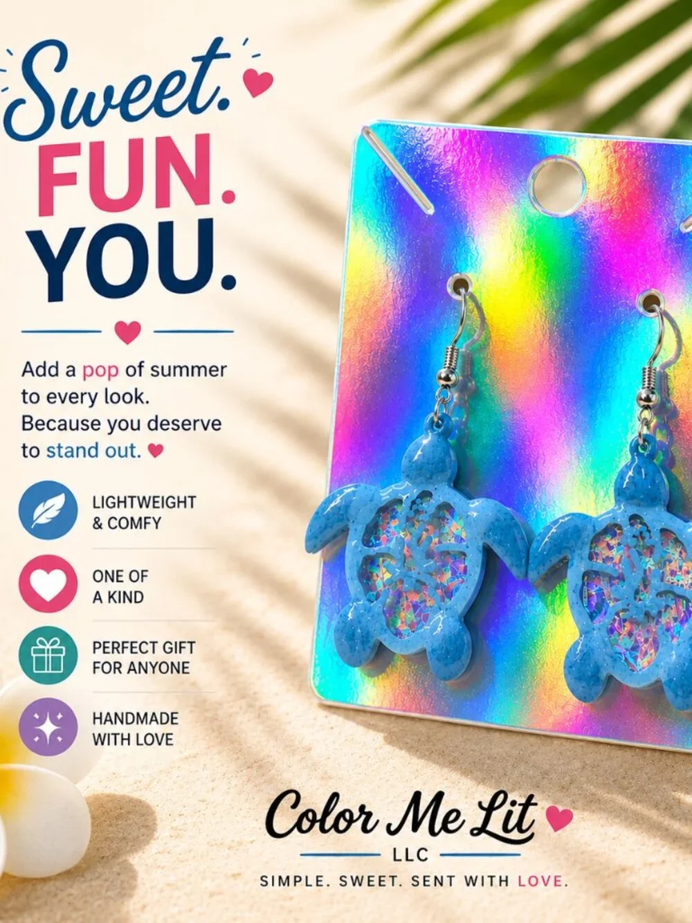 Blue Glitter Sea Turtle Earrings